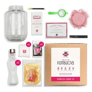 Zoh Probiotics Kombucha Deluxe Kit with Mother - Live, Raw and Unfiltered - Everything you need to Fizz, Ferment and Flavour at home | DIY - Lab Tested - No Vinegar Ever